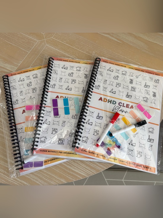 Other - ADHD Cleaning Planners|3 Spiral Notebooks - White with Multicolor Tabs + markers